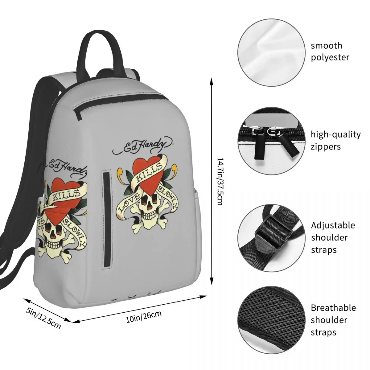 Ed Hardy Love Kills Slowly Backpack Student BookBag Kids School Bag Computer Shoulder Bags Men Women