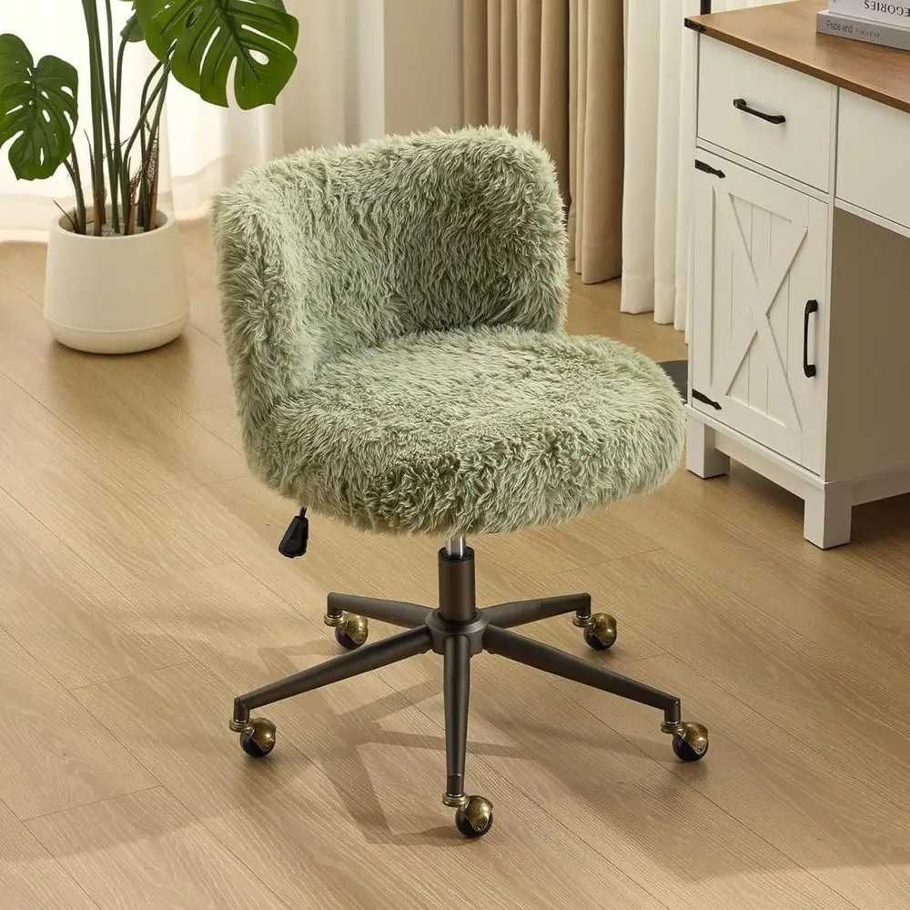 

Plush Curved Back Vanity Desk Chair with Adjustable Height and 360° Swivel Wheels, Grass Green