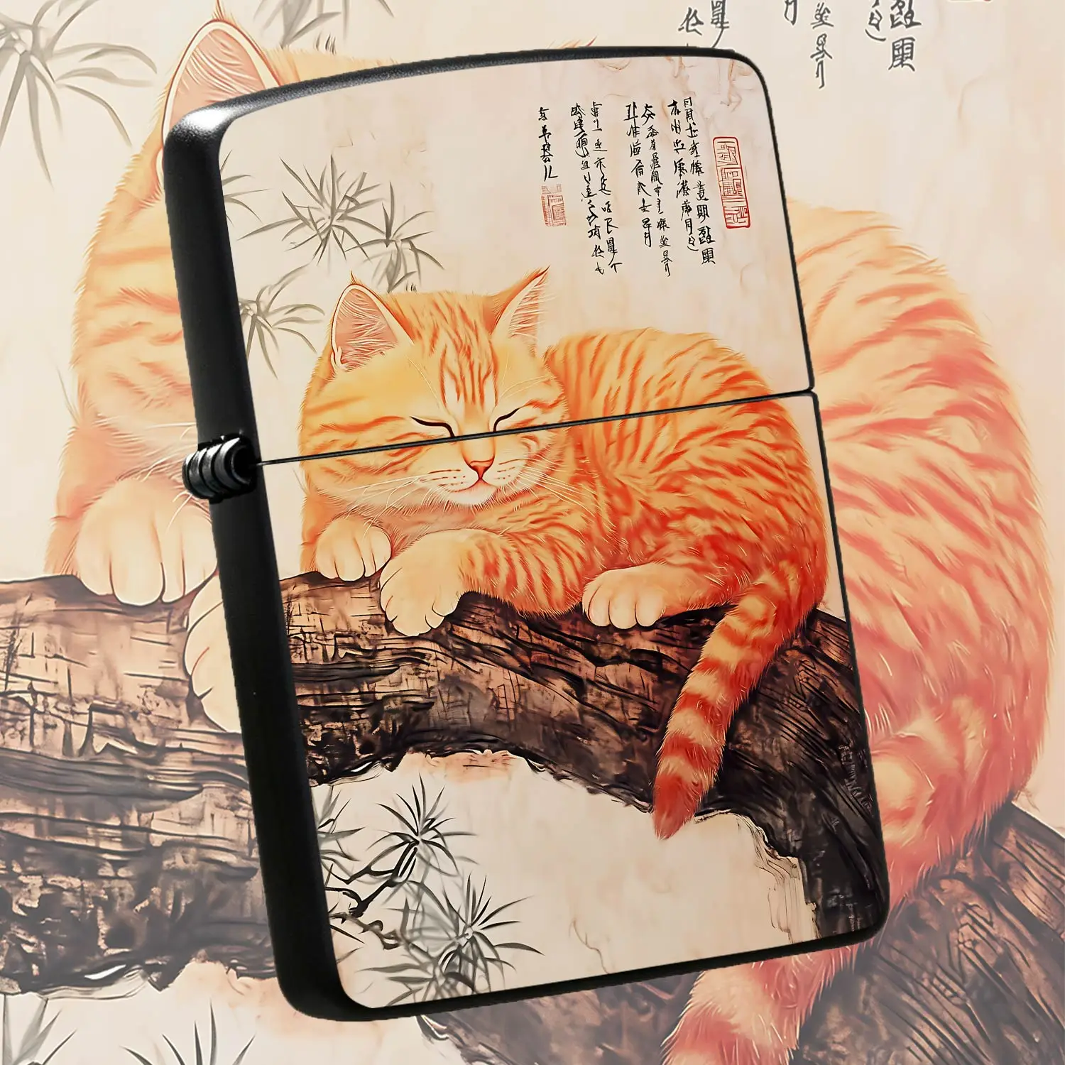 TraditionalBrush Painting Style Orange Tabby Cat Lighter, Elegant Aesthetic Portable Igniter for Candle, Incense, Camping, Cozy Oriental Decor Art Piece, Thoughtful Unique Gift for Housewarming, Festive Gatherings and Da A Humorous And Inte