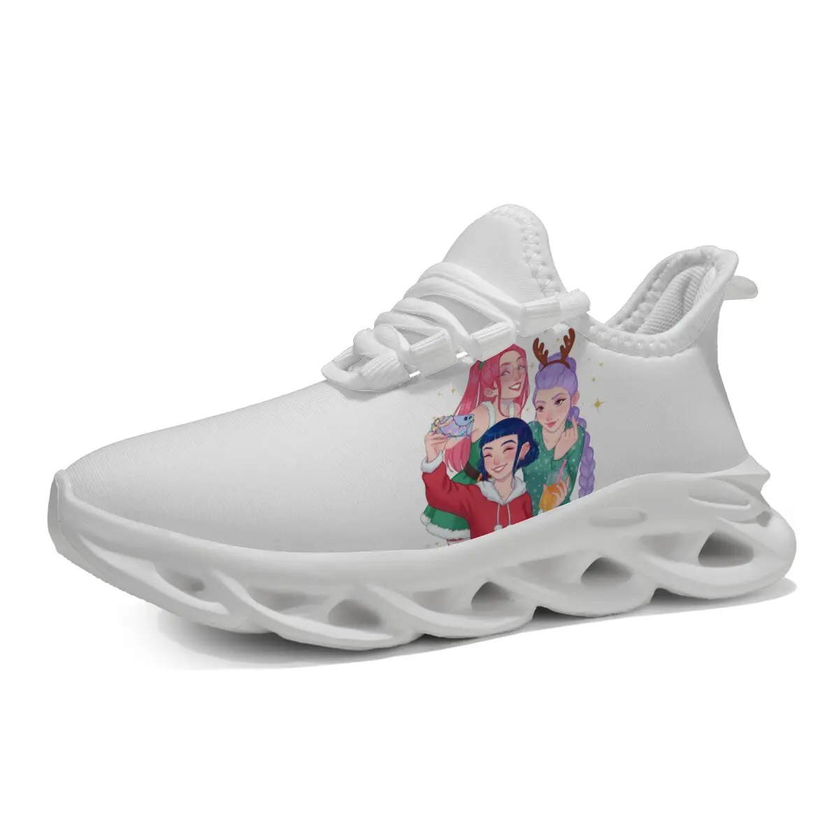 

Walking Tennis Sports Shoes White Casual Sneakers with Cute Cartoon Girls Selfie Pattern Running Shoes for Girls Boys Sneakers