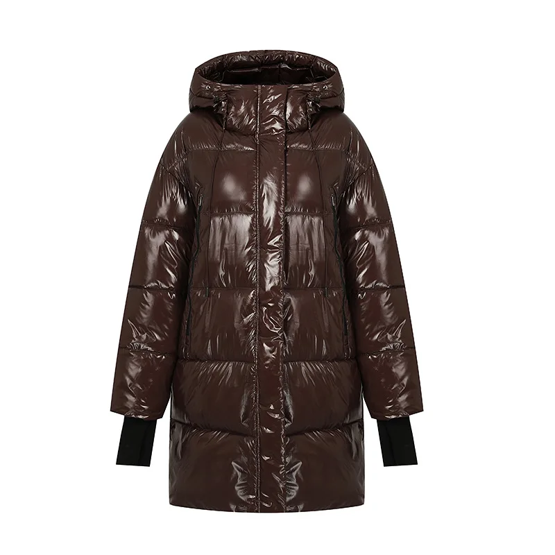 

Fashion Glossy Parka Oversized Coat Women's Thicken Hooded Loose water proof Jacket Long Female Windproof Rainproof Warm Outwear