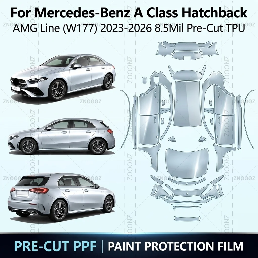 For Mercedes-Benz A Class Hatchback AMG Line (W177) 2023-2026 8.5Mil Pre-Cut TPU PPF Full Vehicle Glossy Clear Matte Black