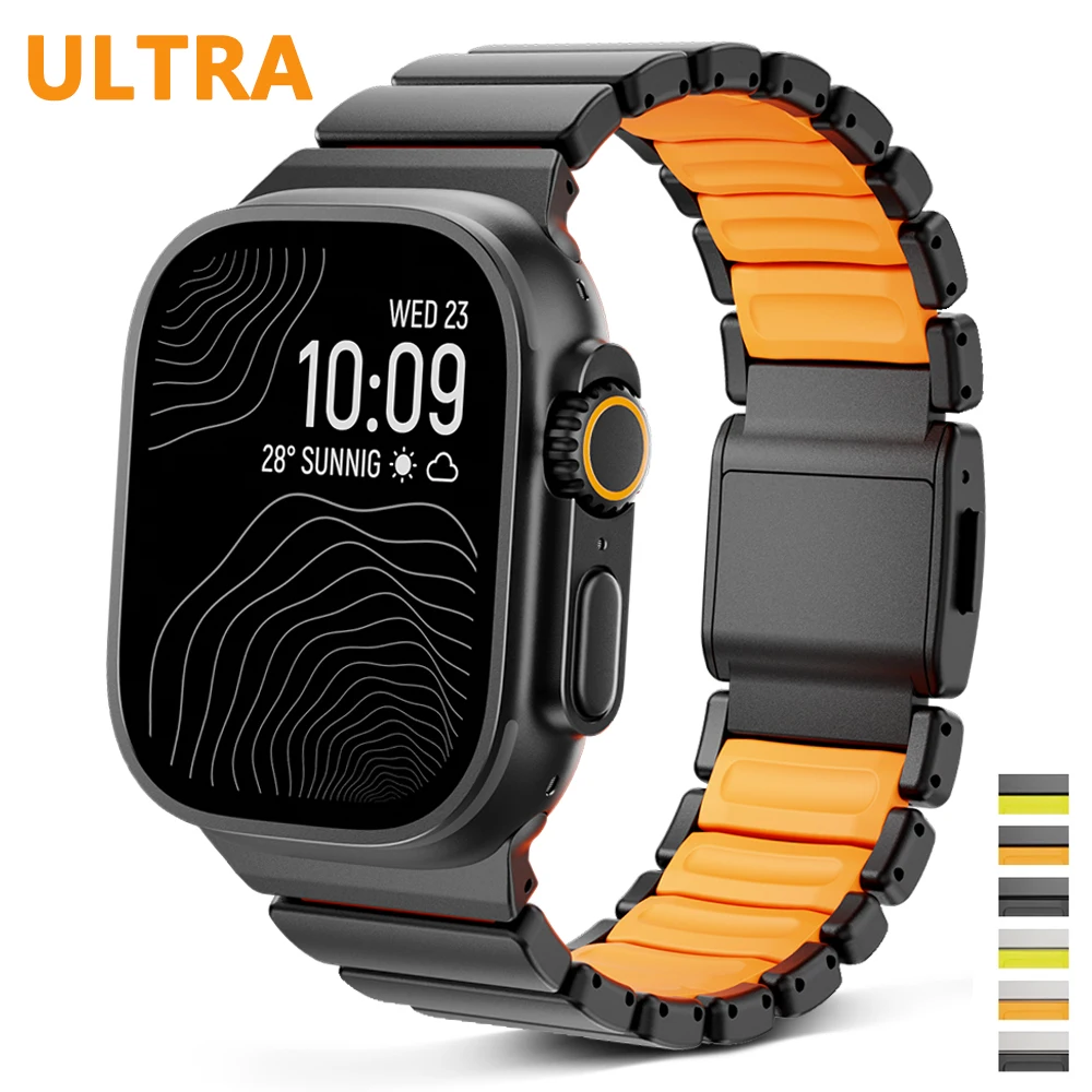 

Металлический ремешок из нержавеющей стали для Apple Watch Ultra 3 49 мм 46 мм 45 мм 44 мм Деловой мужской ремешок для Iwatch Series 11 10 9 8 7 6 5 4 SE