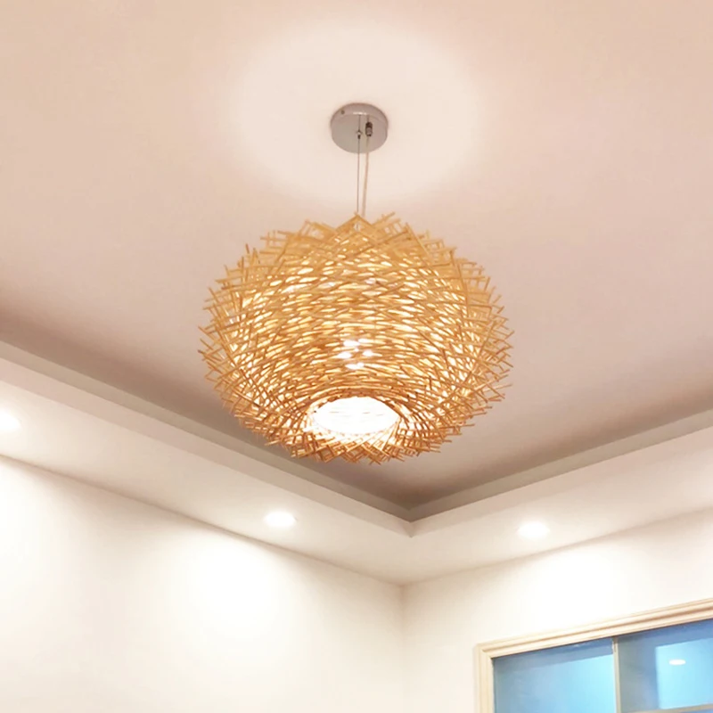 ZK50 Rattan Creative Pastoral Dining Room Living Room Bedroom Chandelier Bamboo Nest Decoration Lighting Lamps E27