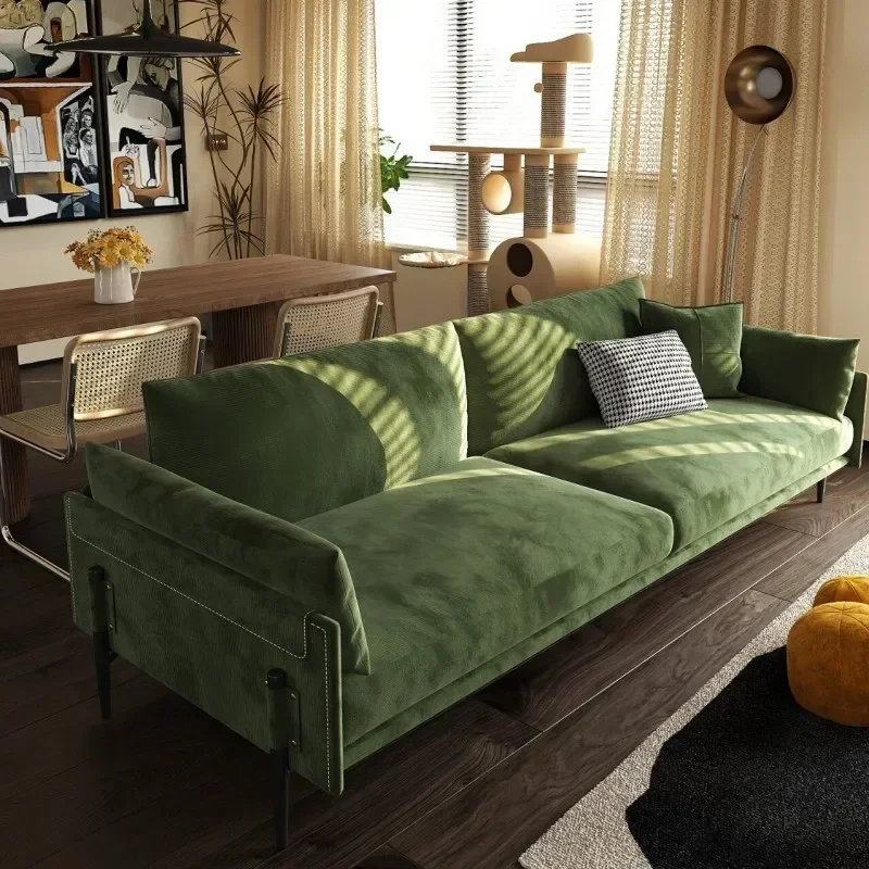 Sofa living room small apartment Italian light luxury flannel modern simple fabric latex sofa green