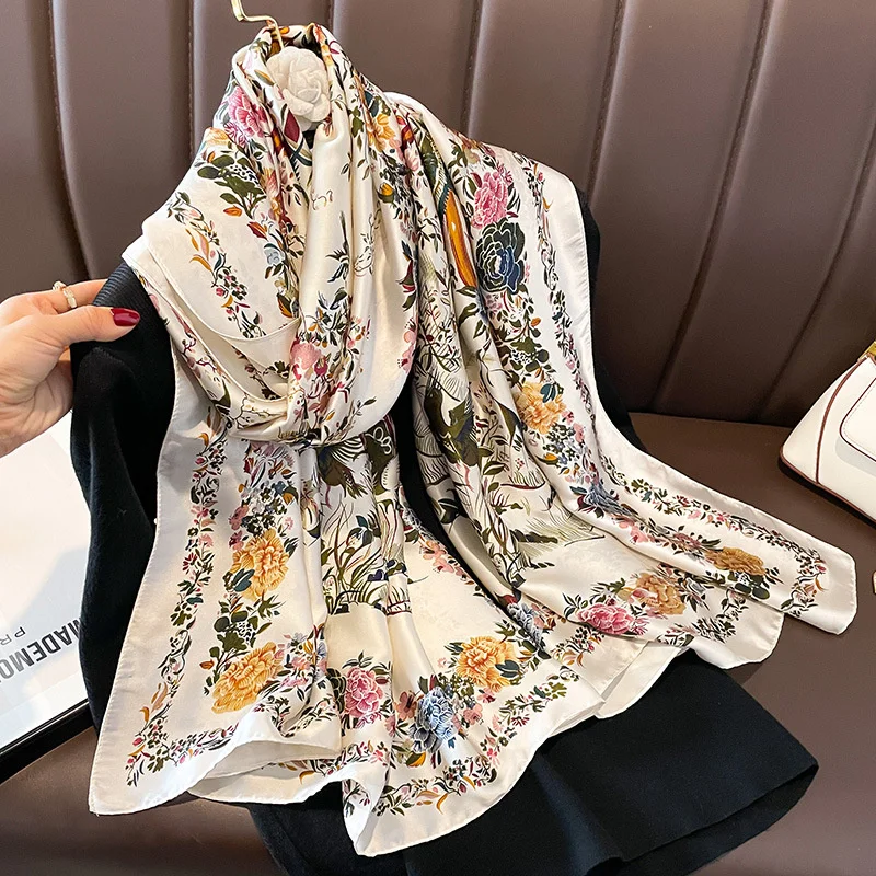 Women 180*90cm Fashion Beautiful Soft Silk Scarves female Lady Shawl Hijab Wrap Foulard Bandanna Muffler Beach Pareo