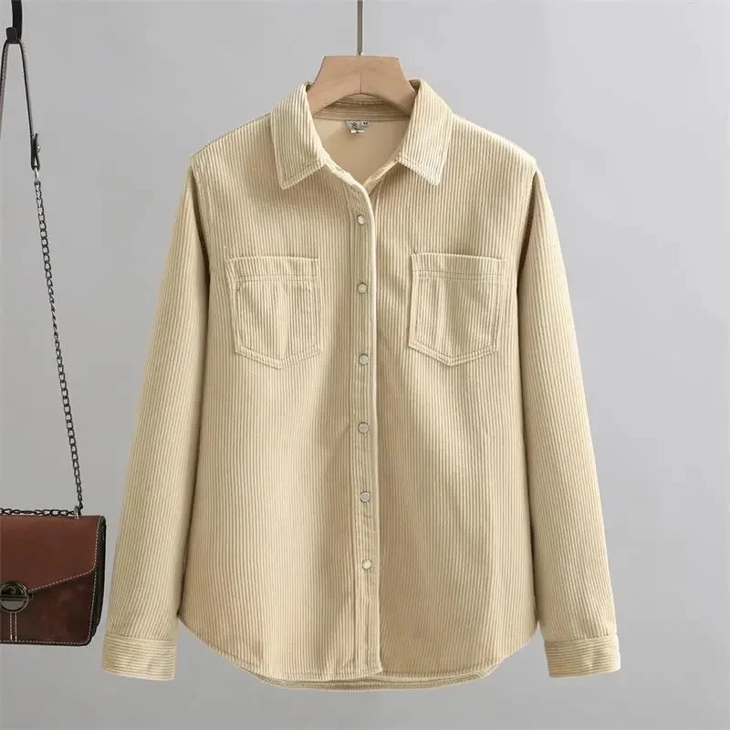 Autumn Winter 2024 New Corduroy Shirt Women Add Velvet Padded Jacket Loose Warm Bottoming Shirt Fashion Outwear Blaus Female Top