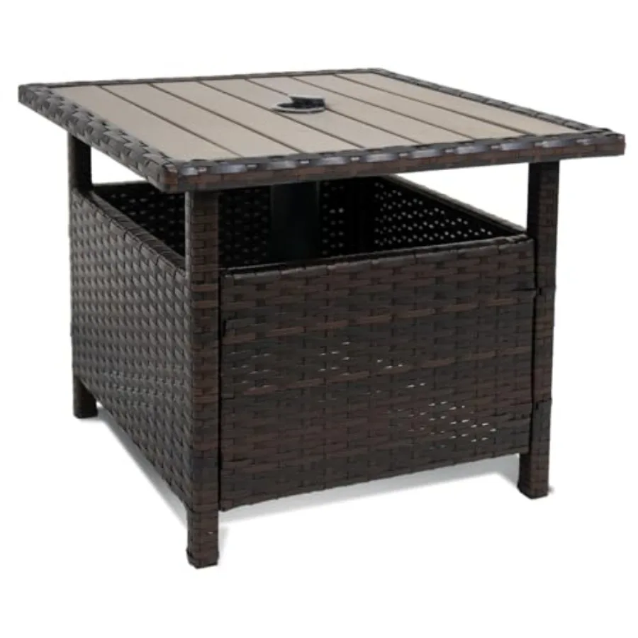 

Patio Umbrella Stand All Weather Wicker Rattan 22 in Umbrella Table Garden Furniture Deck Pool Table Brown