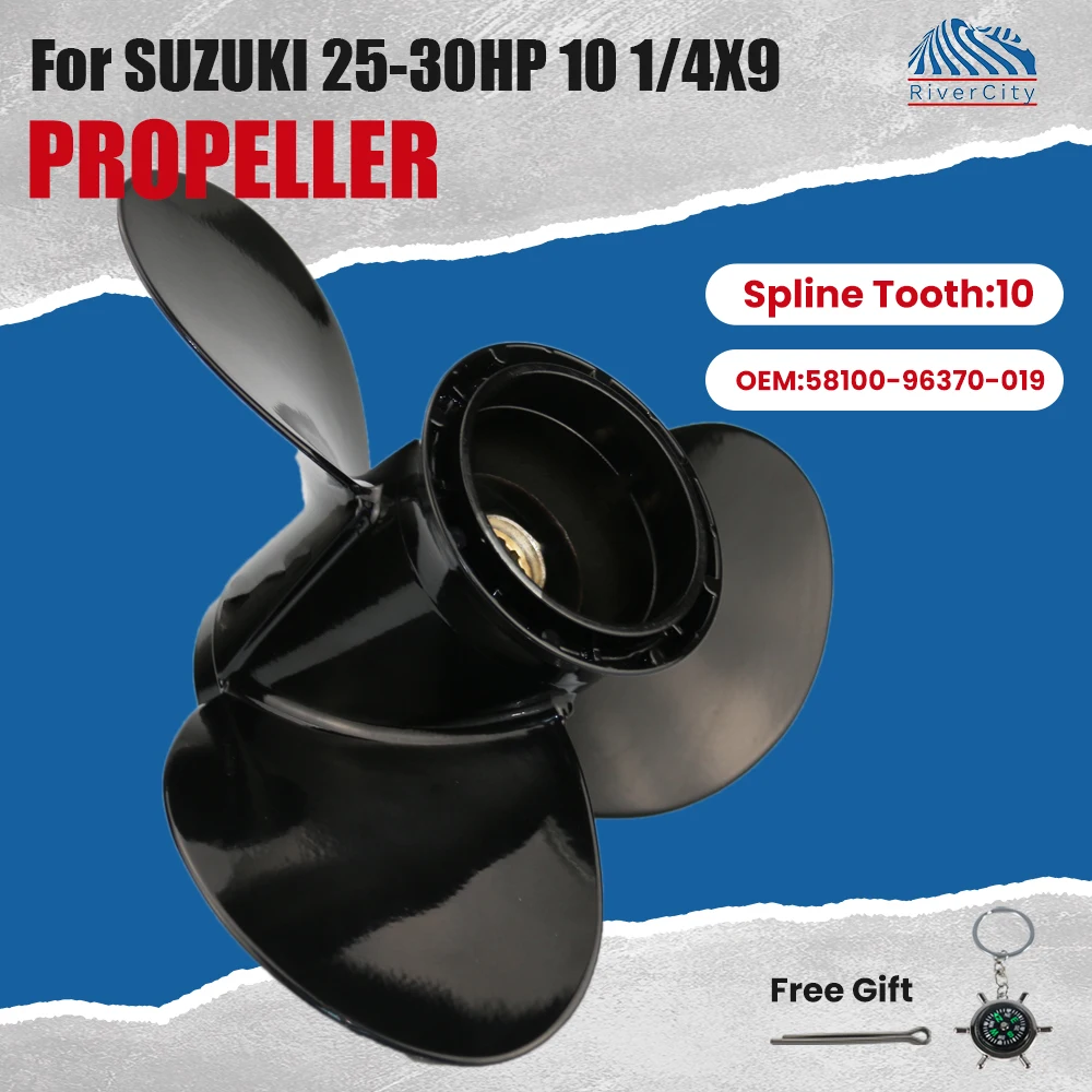 10 1/4x9 58100-96370-019 Outboard Propeller for Suzuki 20 25 30HP Boat Aluminum Alloy Screw 3 Blade 10 Spline Marine Engine Part
