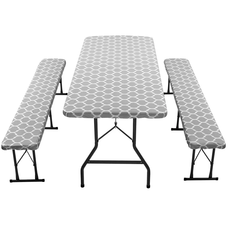 3 Stück Picknick Tischdecke Rechteck im Freien Bank Set Polyester wasserdicht montiert Holzmaserung Camping Party Dekoration