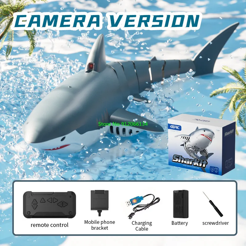 Simulated Waterproof HD Camera WIFI FPV RC Shark Boat 2.4G LED Lighting Swing Off Water Sensing Remote Control Boat Shark Animal