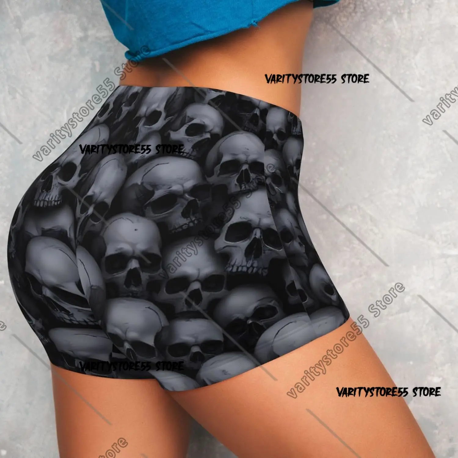 شورت تمرين على شكل جمجمة قوطية للنساء، شورت لراكبي الدراجات اليوغا، سروال ضيق لرفع الأرداف #5
