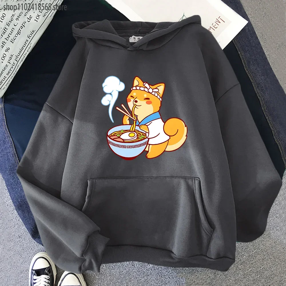 Ramen Shiba Hoodies Mens Cartoon Graphic Sweatshirt Long Sleeve Casual Kawaii Dog Pullover Aesthetic Winter Clothes Women Coats