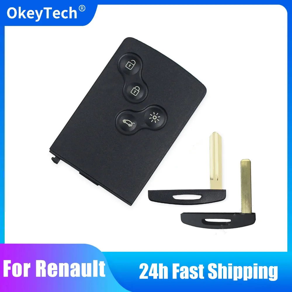 

OkeyTech Auto Car Key Shell Case Fob For Renault Laguna Koleos Megane 4 Button Remote Smart Card Key Case with Insert Uncut key