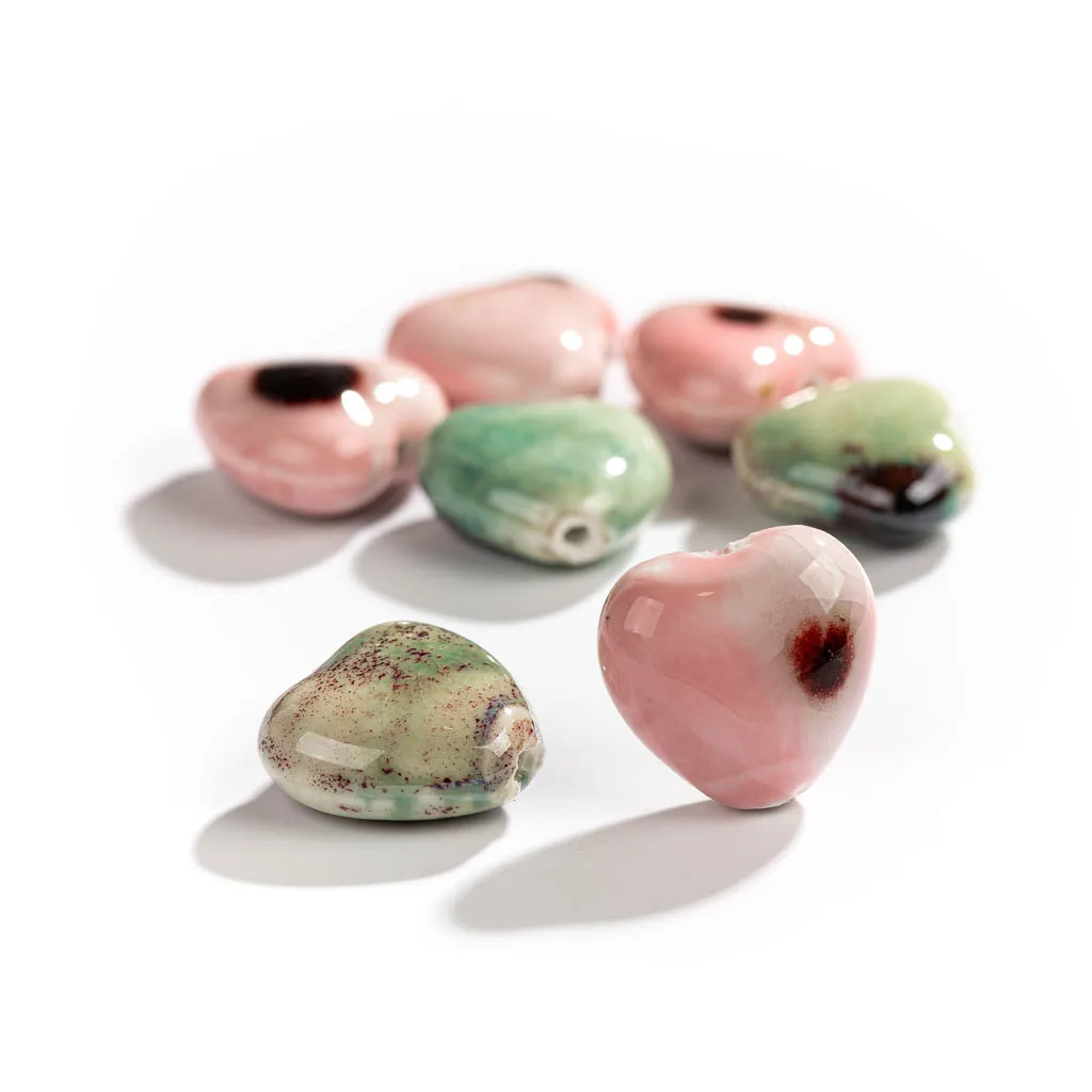 25#2pcs Heart Shape Kiln Pink Blue Color Ceramic Beads  Handmade Jewelry Making Supplies Bulk Wholesale  Necklace  #XN314