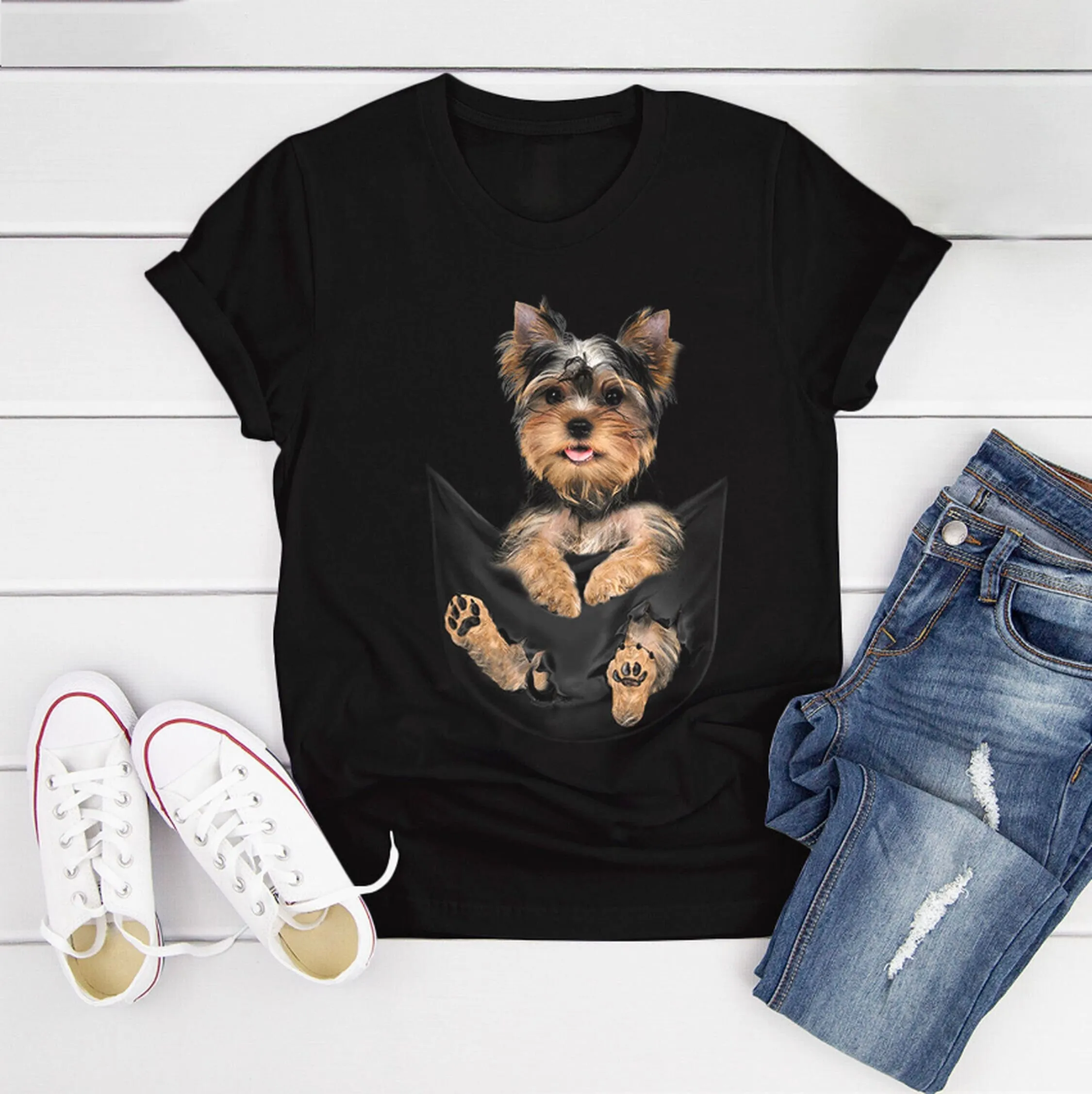 Yorkie Puppy In Pocket T Shirt Funny Dog for Lover Mom Dad