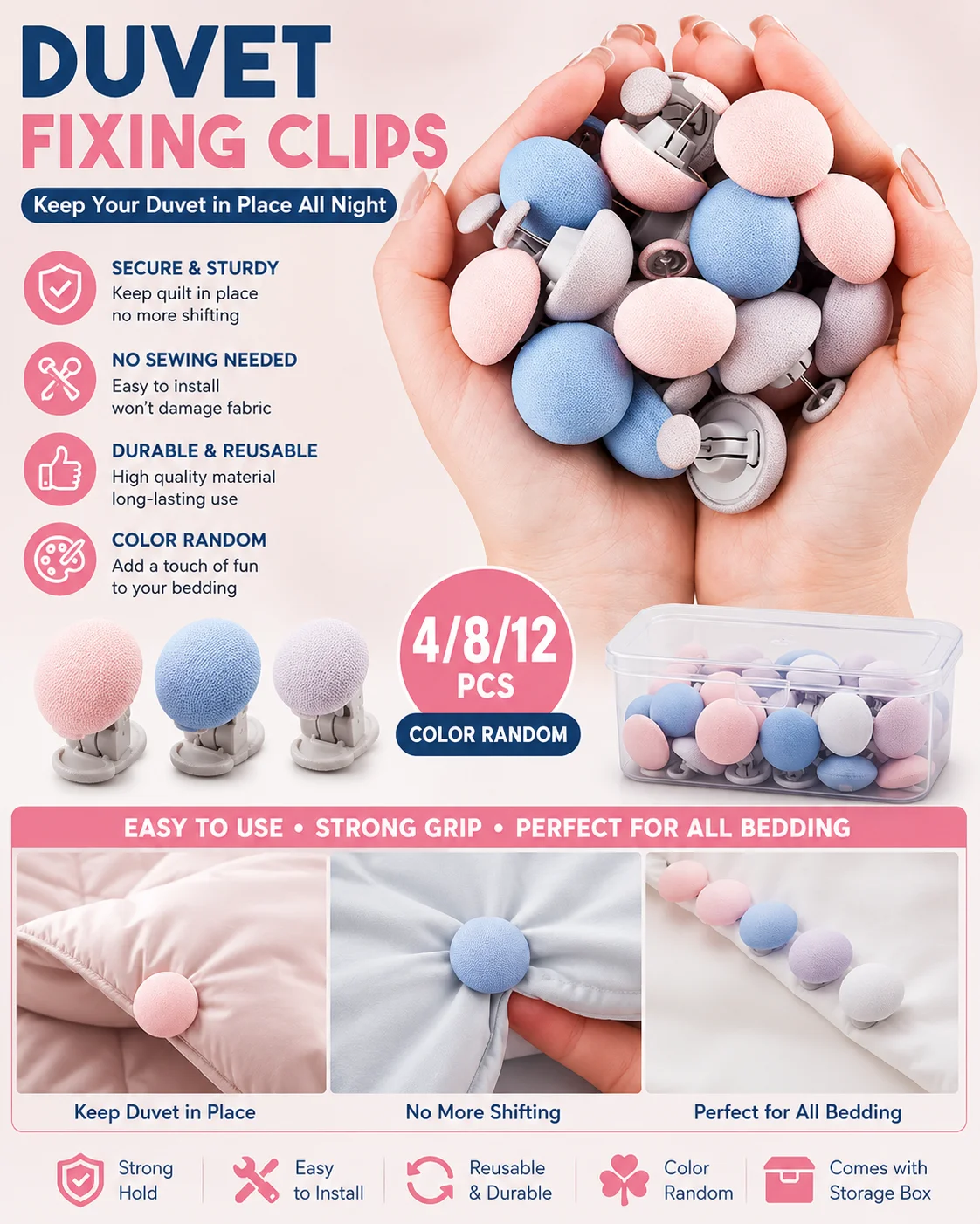 4/6/8PCS Duvet Cover Clips Bed Sheet Quilt Fastener Buckles Anti Slip Blanket Fixing Clips No Sew Bedding Grippers