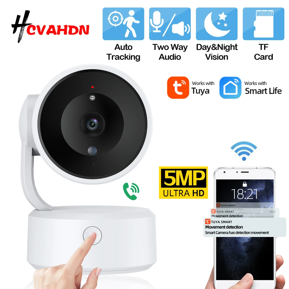 

Tuya 5MP Baby Monitor Cam Indoor Smart Life Wifi PTZ Security Camera Auto Tracking One Touch Call Wireless Surveillance Camera