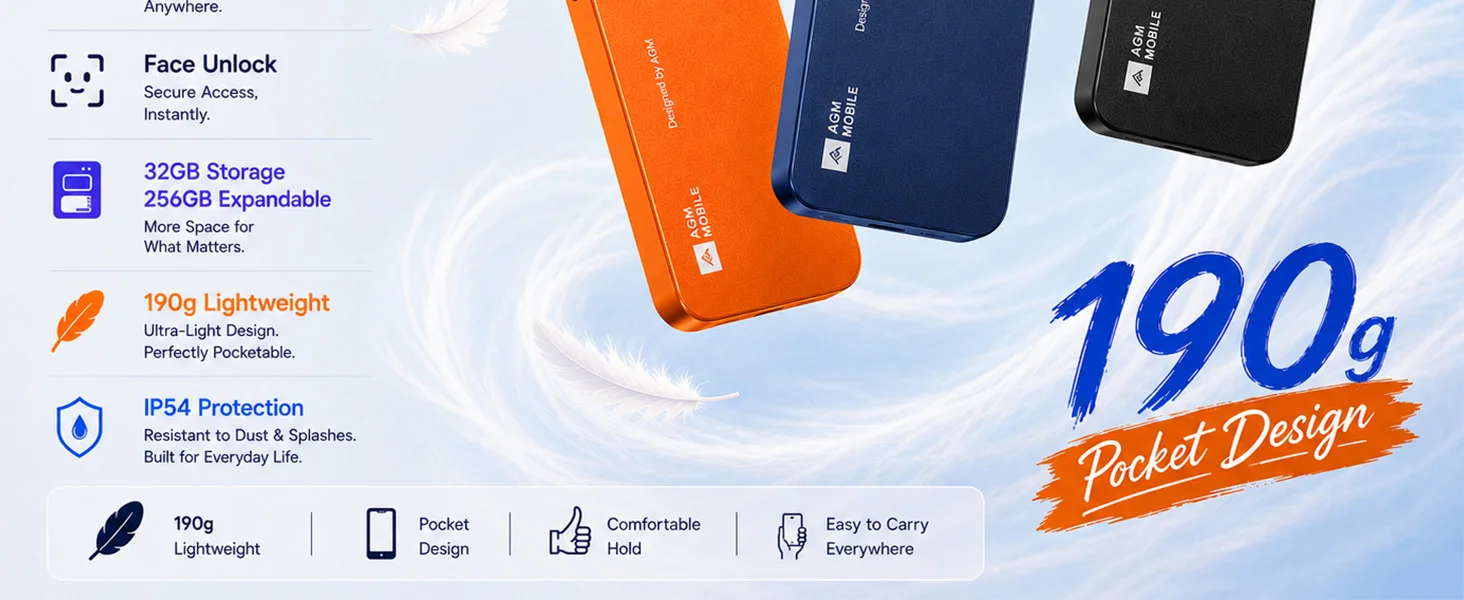 AGM N2 Mini Smartphone Compact Size 4.96 inch Display 3GB 32GB 3000mAh Removable Battery Android 16 GO System Lightweight Phone