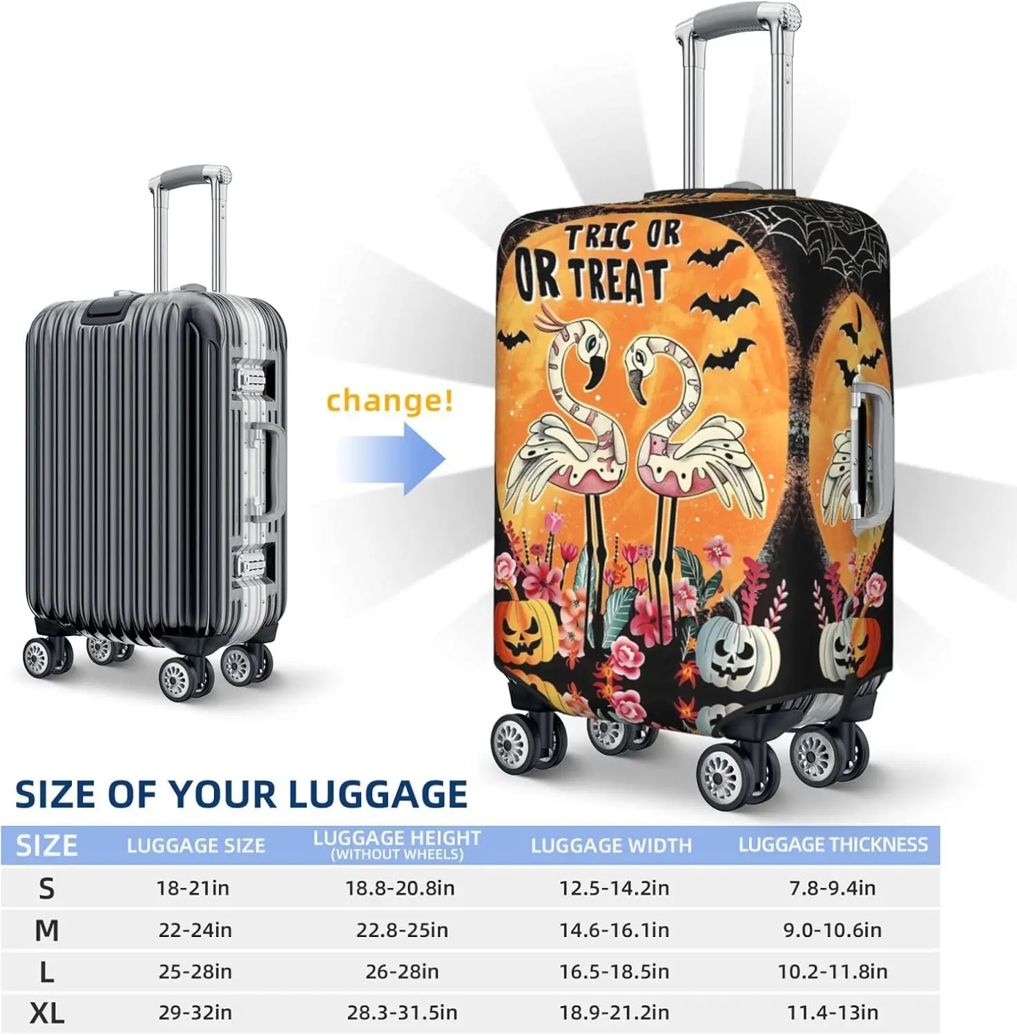 Skull Flamingo Tric or Treat Travel Luggage Cover Protector Halloween Flamingos Anti-Scratch Suitcase Covers Luggage
