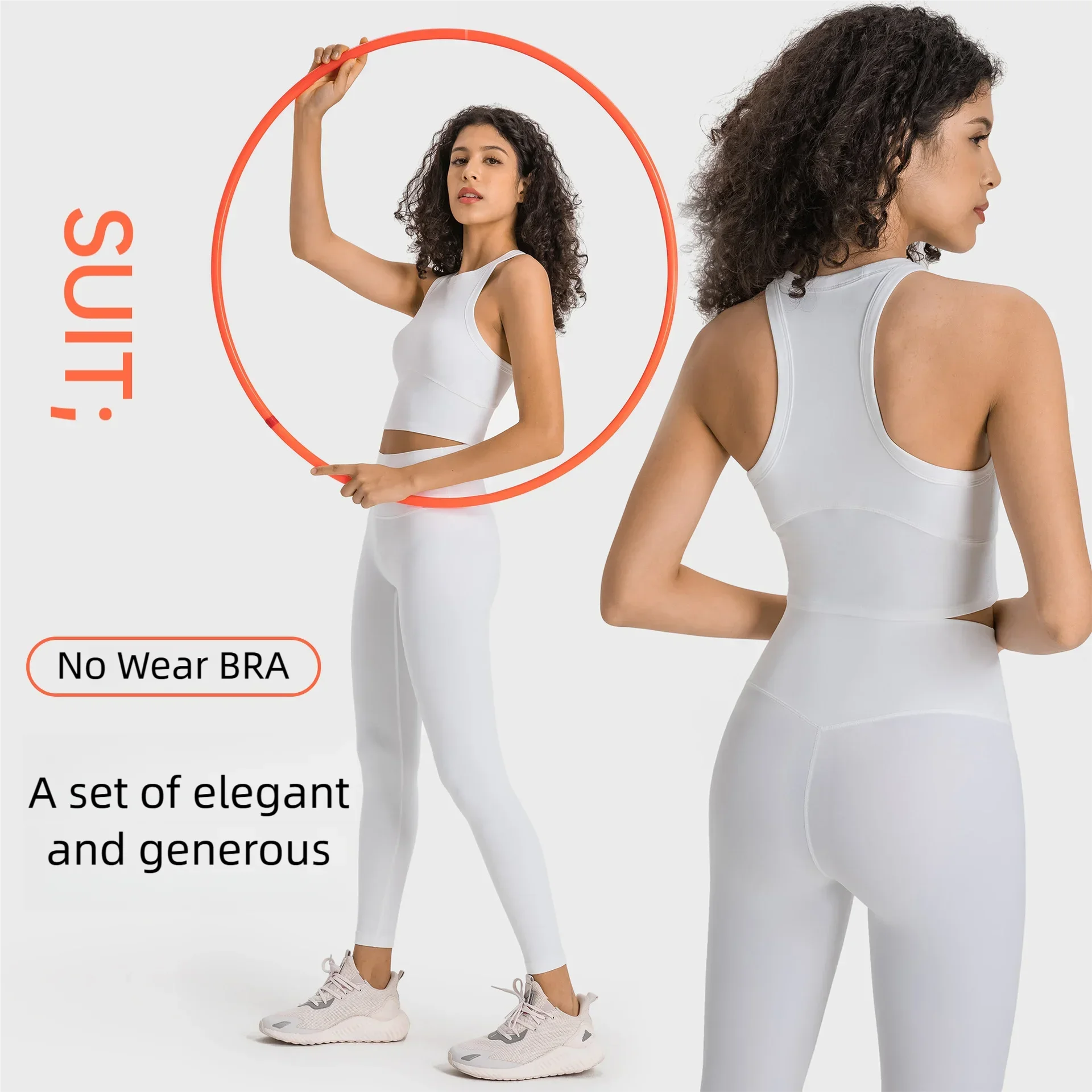 

Stretchy yoga outfit set: high-waisted, butt-lifting yoga pants with a racerback sports bra featuring a built-in pad for women