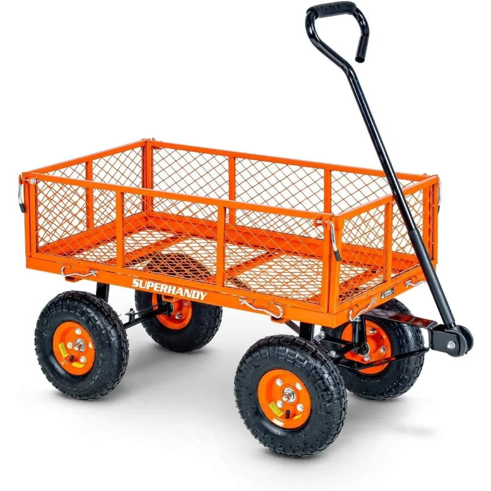 All-Terrain 10in Wheels Anti-Rust Steel Frame Cargo Trolleys 440lbs Load Garden Carts Folding Cart Convertible Flatbed Design