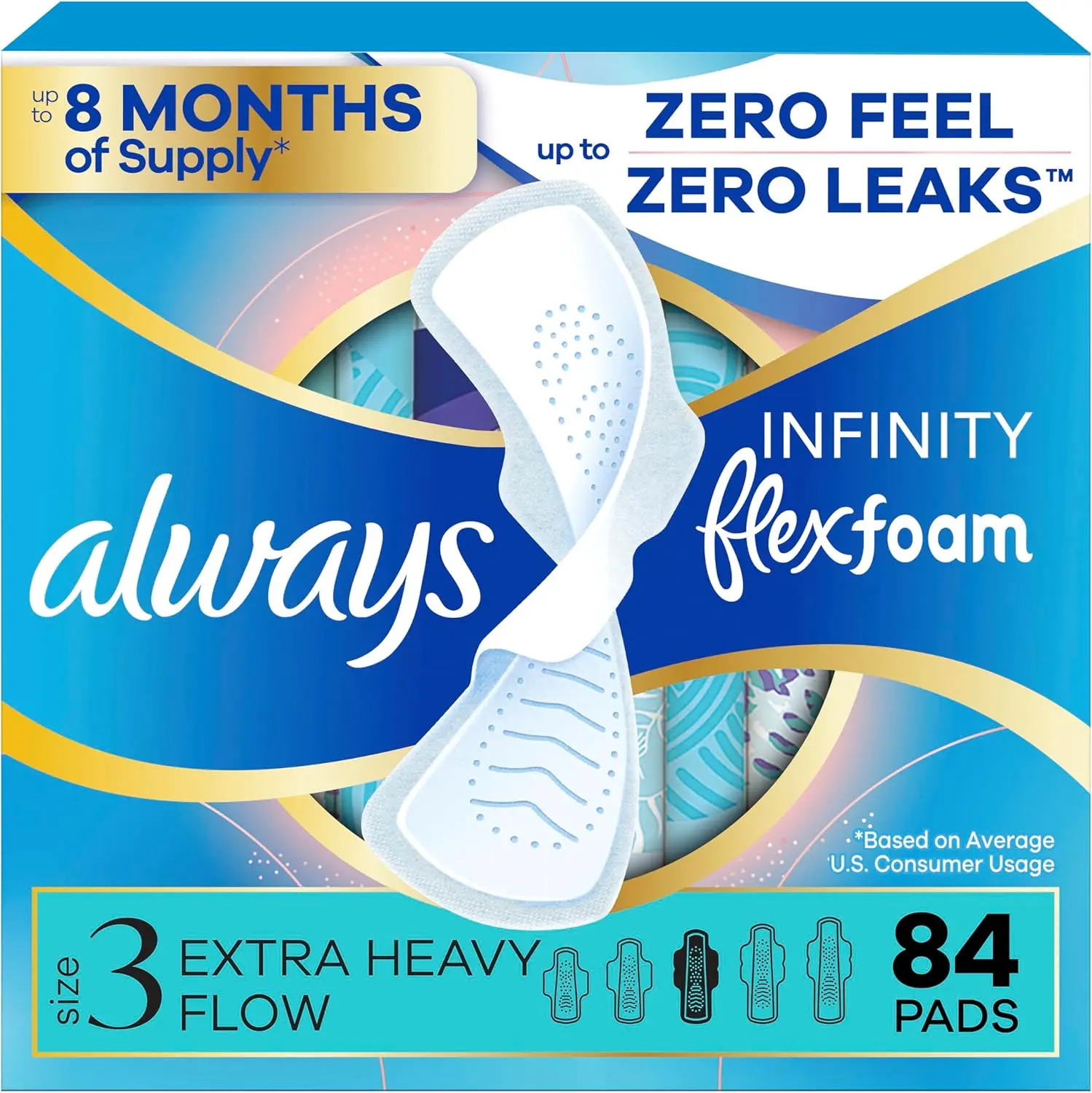 

Feminine Pads for Women, Pads with Wings, Size 3, Extra Heavy Absorbency, Unscented, 84 Count (3 Packs of 28)