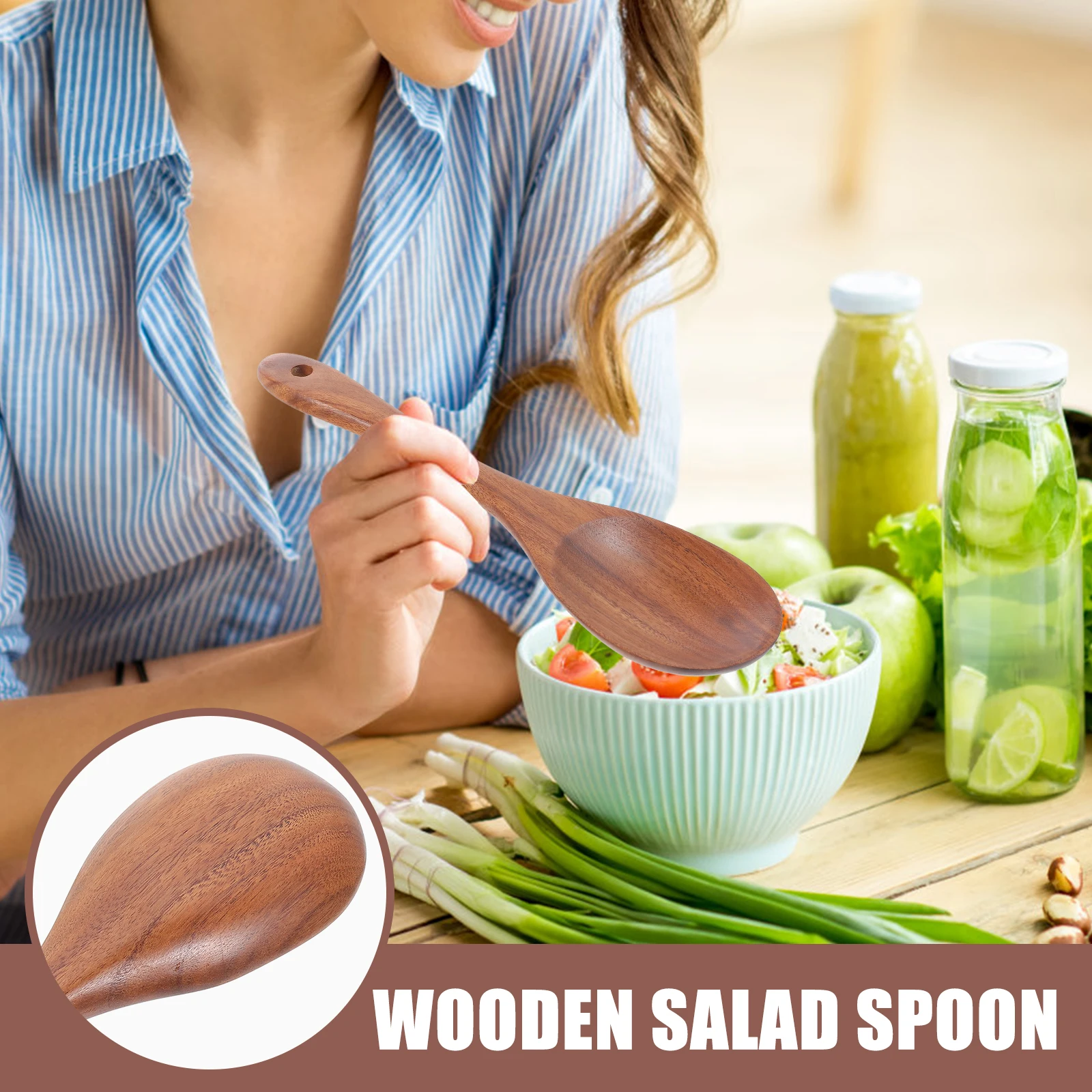 

Wood Salad Spoon Fine Polished Multipurpose Food Spoon for Serving Salad Soup Stirring Cooking in Household Hotel Cafe