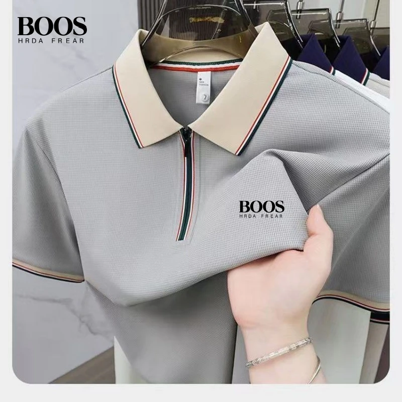 New summer high-quality short sleeved polo shirt for men, fashionable, casual, breathable