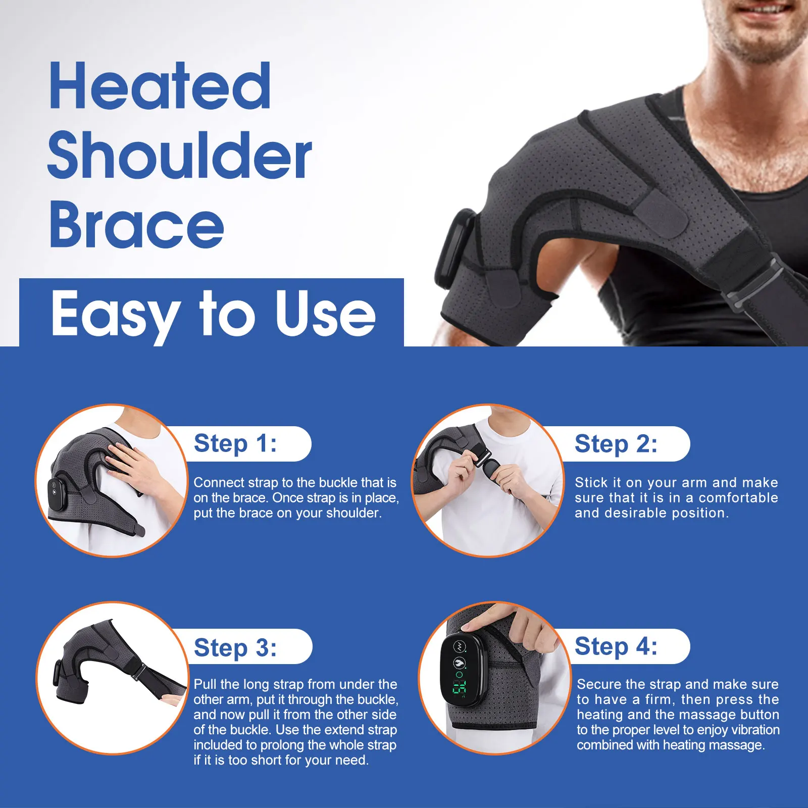 Electric Heating Shoulder Massage Brace Belt Arthritis Relief Pain Infrared Therapy Vibrator Neck Back Heated Massager Pad Wrap