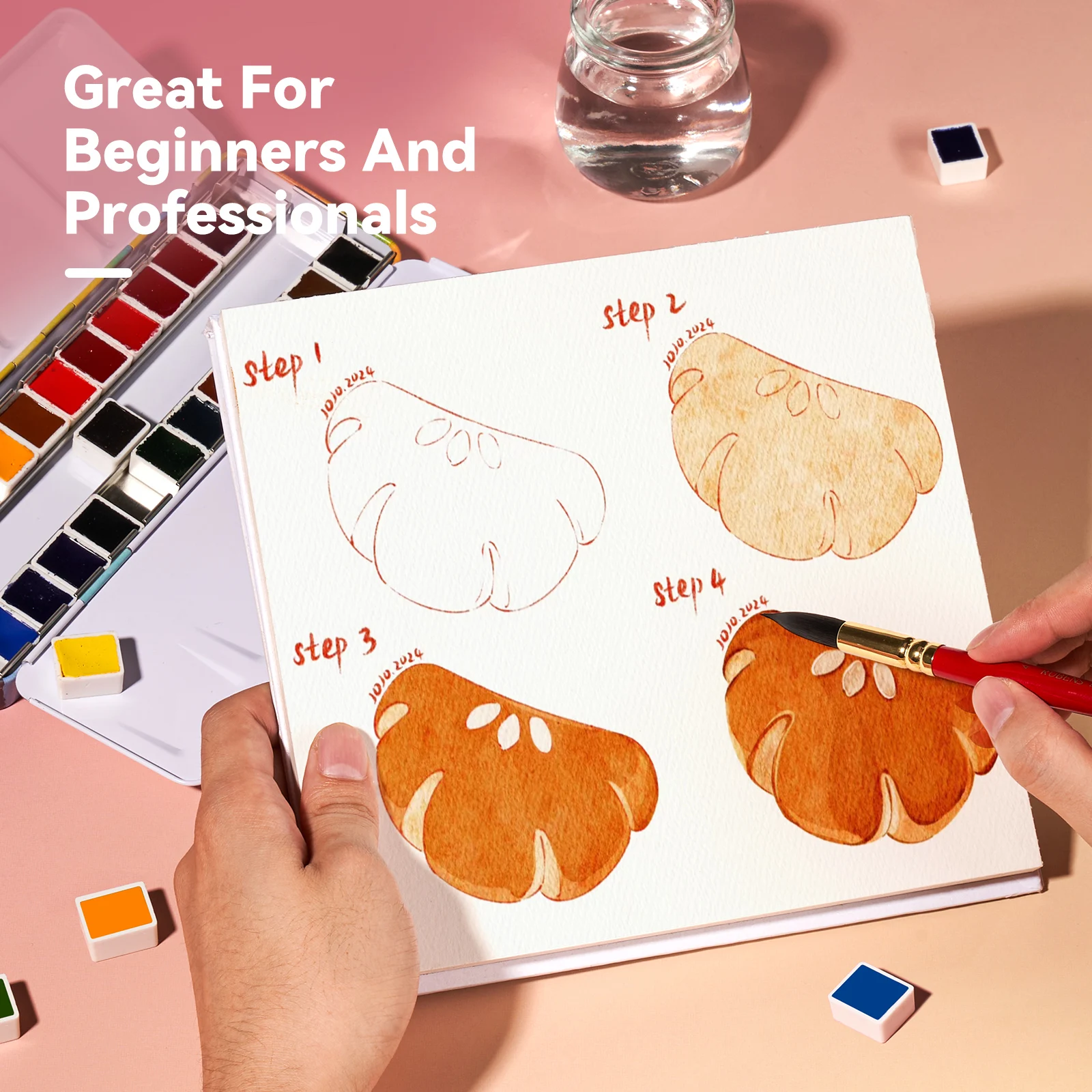 Kit Peinture Aquarelle Paul Rubens – 24 Couleurs Vibrantes En Boîte Métal – Qualité Artiste – Voyage, Débutant & Pro – Palette Intégrée