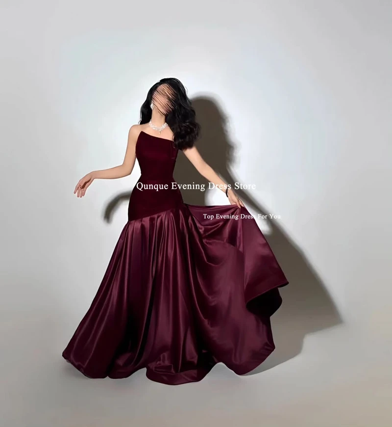 ชุดราตรีทรงเมอร์เมดสีเบอร์กันดีสำหรับผู้หญิง แขนกุด จับจีบ ดีไซน์เซ็กซี่ ชุดเดรสสำหรับงานเลี้ยง งานพิเศษ สามารถสั่งตัดได้