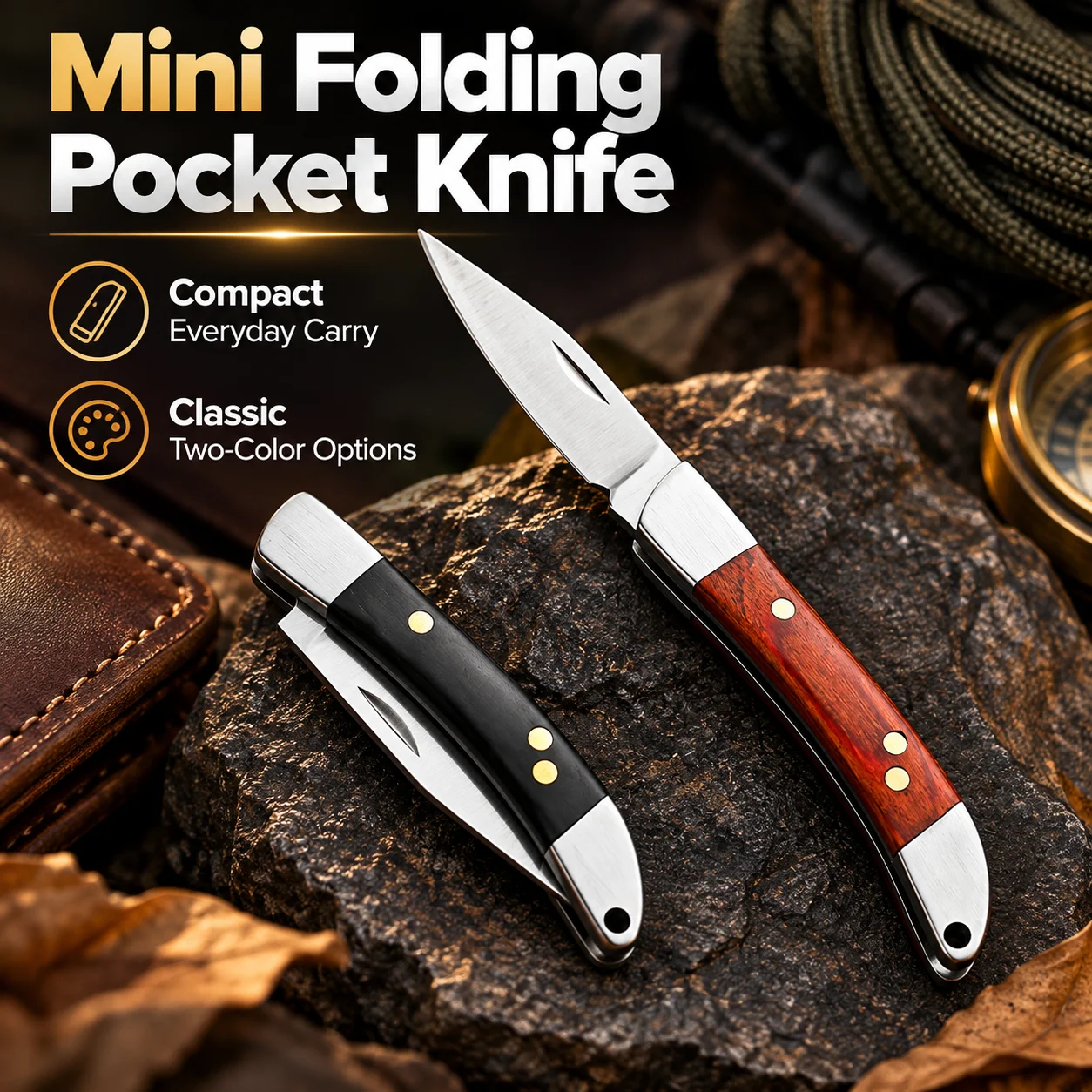 Mini Folding Knife Portable Keychain Pocket Knife Stainless Steel Wooden Handle Knife Camping Unpacking Knives EDC Tool