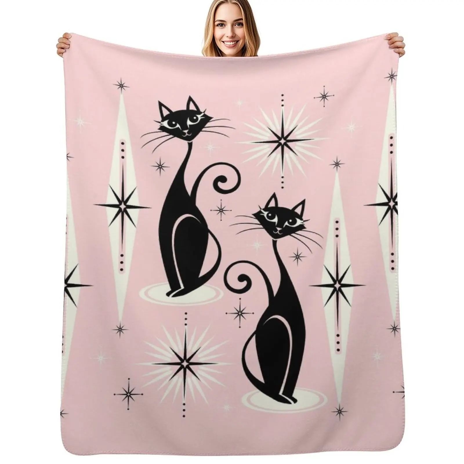 Mid Century Meow Retro Atomic Cats LG ?studioxtine Throw Blanket Warm Accent Blanket for Living Room Decoration