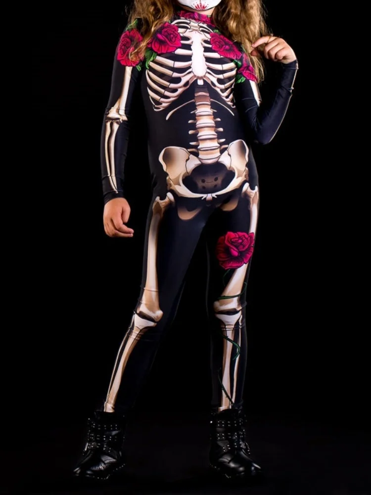 Halloween-Skelett-Horror-Geister-Kostüm für Kinder, Ganzkörperanzug für Karneval, Party, Bühnenaufführung, Rollenspiel, Feiertags-Zentai-Anzug – Detail 19