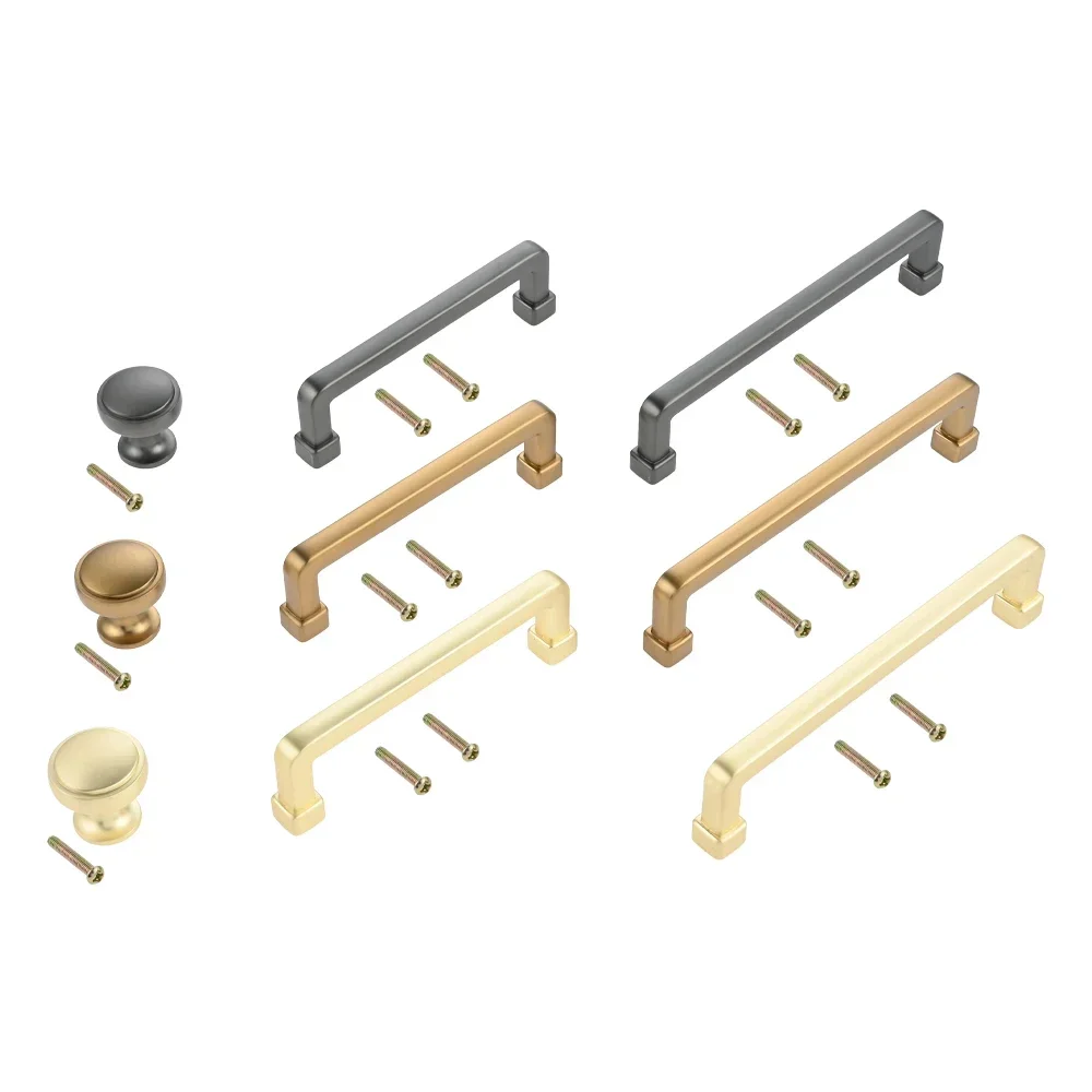 1pc Long Simple Handle With Matching Screw Gold Zinc Alloy Knobs Cabinet Drawer Door Wardrobe Home Decoration Furniture Hardware