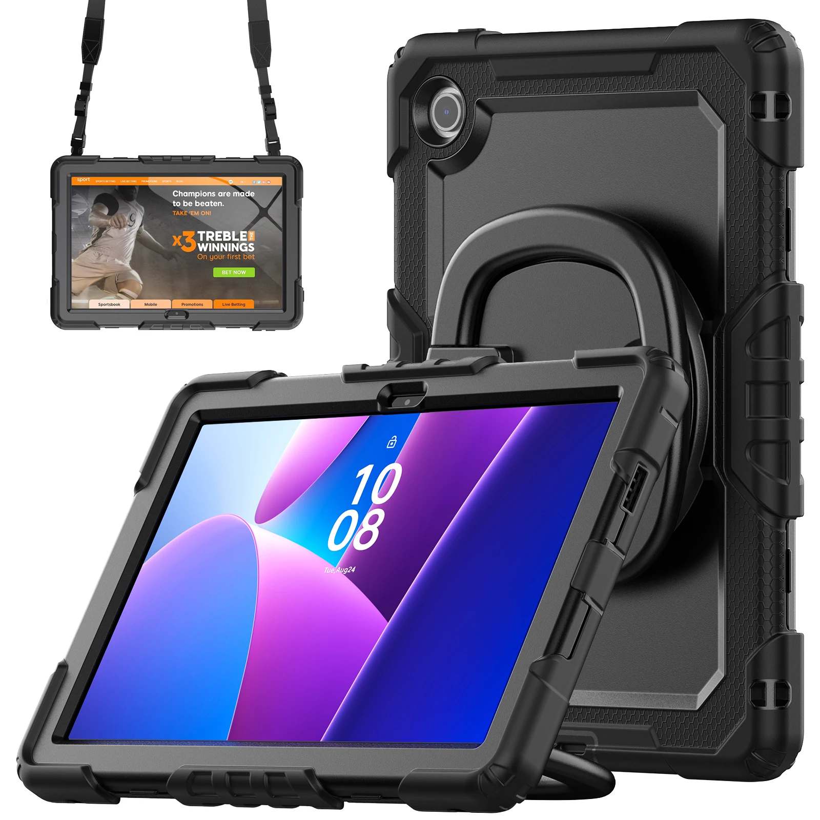 Voor Lenovo Tab 10.1 (2025) TB-311XU / Tab TB311FU standaardbehuizing pc + siliconen tablethoes met schouderriem - oranje