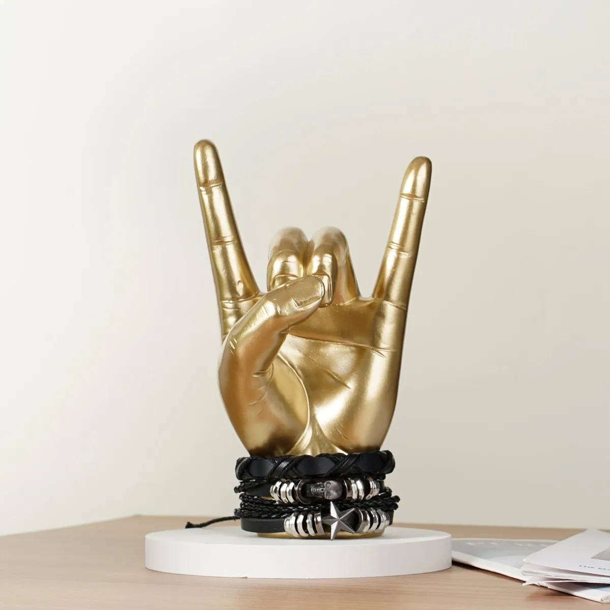 Vilead Resin Gold Rock Hand Gesture Drum Stick Holder Sculpture Figurines Gift Shelf Window Entry Living Room Home Decoration