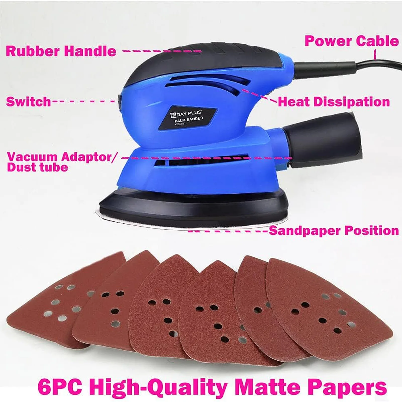 Electric Sander for Furniture Finishing Compact Mouse Orbital Sanding Tool Palm Detail Sander Decoration 12000RPM with Sandpaper