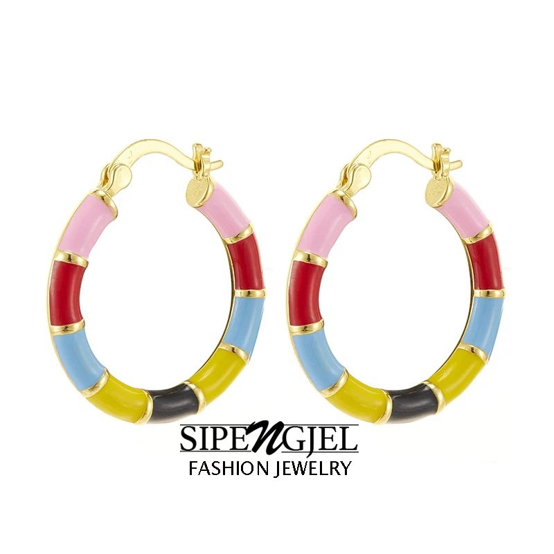 SIPENGJEL Vintage Colofrul Enamel Huggie Hoop Earrings for Women Punk Hip Hop Round Metal Earrings Party accessories Jewelry