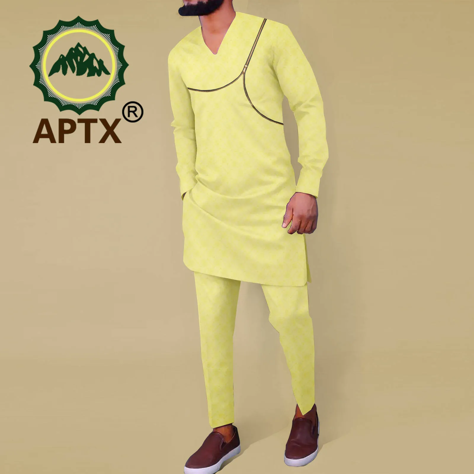 Africa Dashiki  Men's Clothing V-Neck Long Sleeve Slim Fit Shirt and Trousers Two Piece Fashion Wedding Party Outfit  A2216059