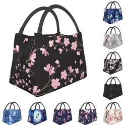 Cherry Blossom Insulated Lunch Tote Bag for Women Sakura Cherry Blossom Cherry Portable Thermal Cooler Food Lunch Box Travel