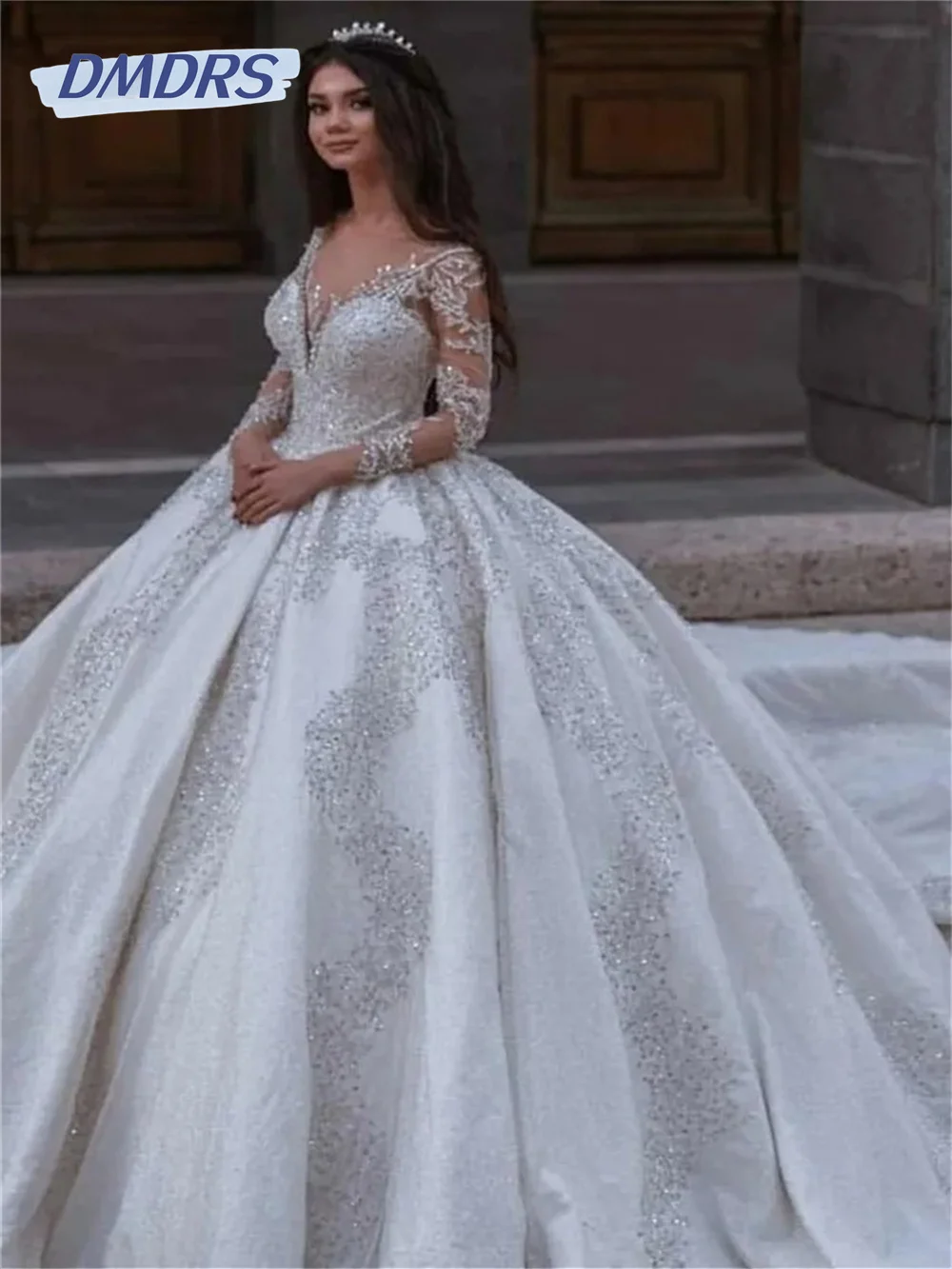 Luxurious Off-The-Shoulder Bridal Dress 2024 Elegant Beaded Wedding Dress Romantic A-line Floor-length Dress Vestidos De Novia