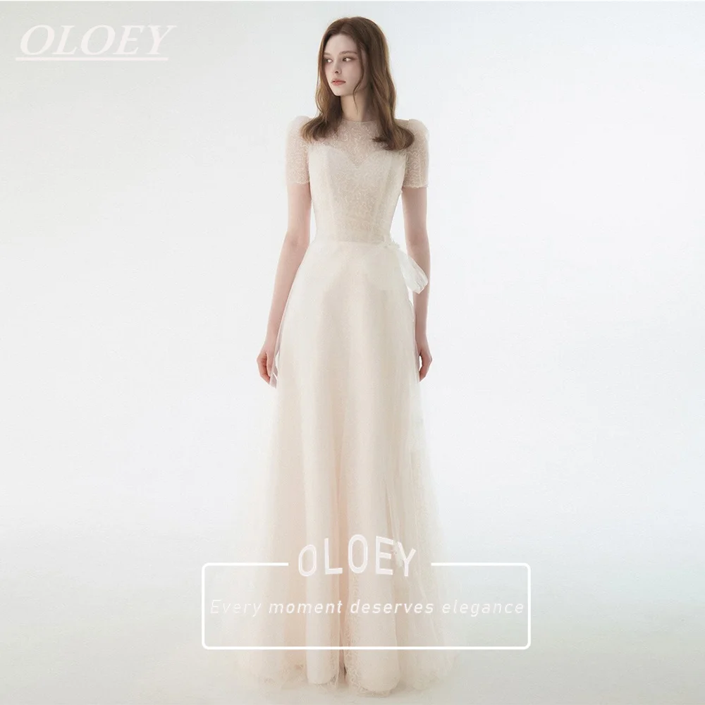 

OLOEY Elegant Lace A-Line Wedding Dress Short Sleeves Floor Length Bridal Gown Korea Photoshoot Customized Robe De Mariage