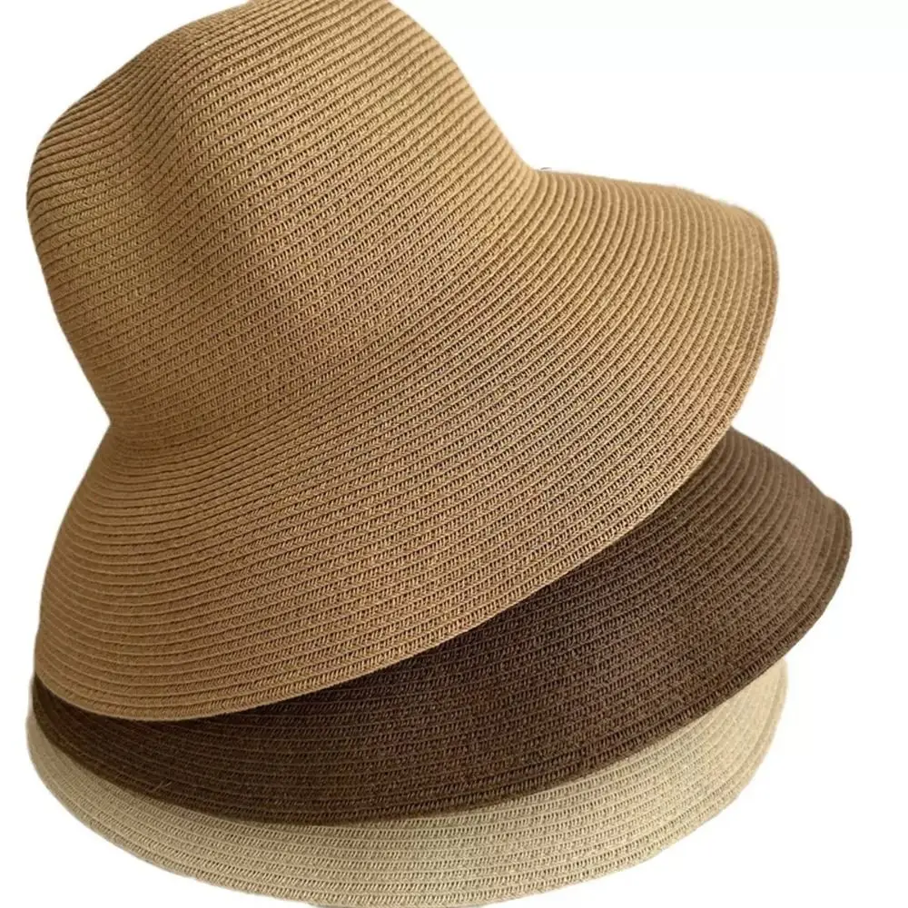 

Fisherman Hat Solid Color Wide Brim Straw Hat Breathable Korean Style Women's Sun Visor Hats Soft Simple Beach Hat Summer