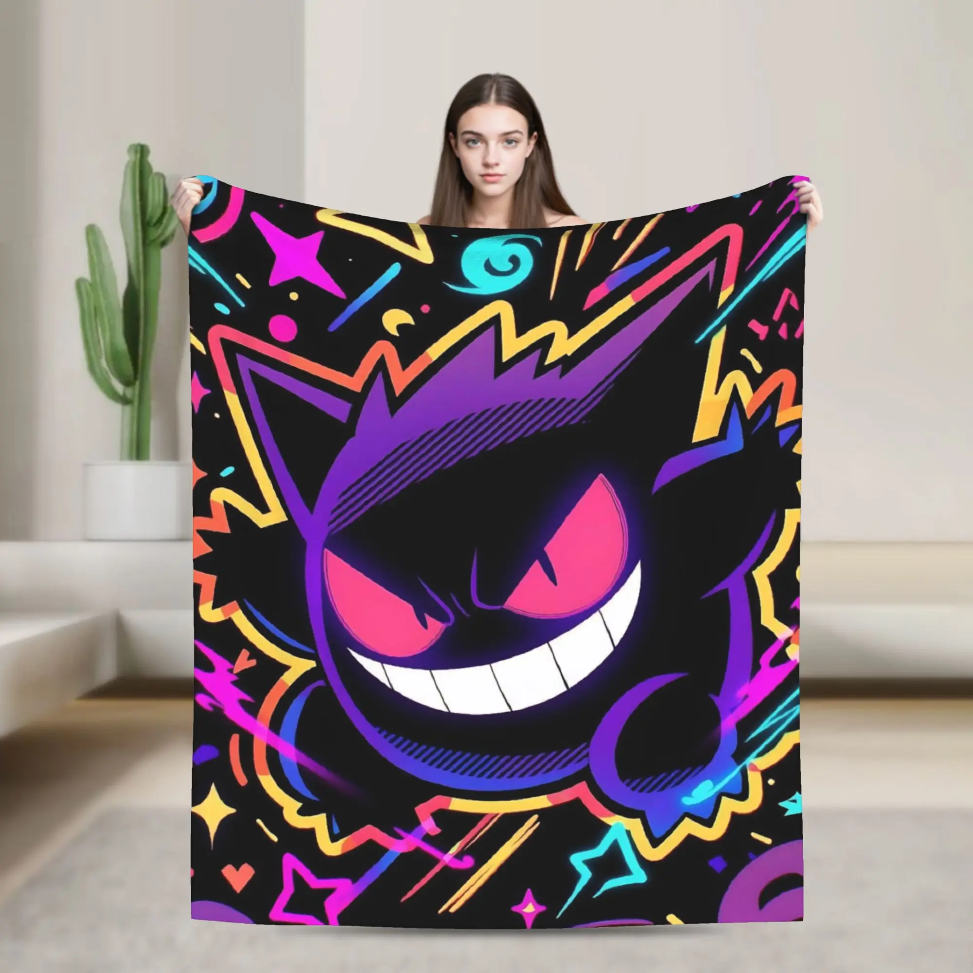 Gengars Poke-Mon Cartoon Knitted Blanket Flannel  Ultra-Soft Throw Blankets for Bedding Couch Bedspread