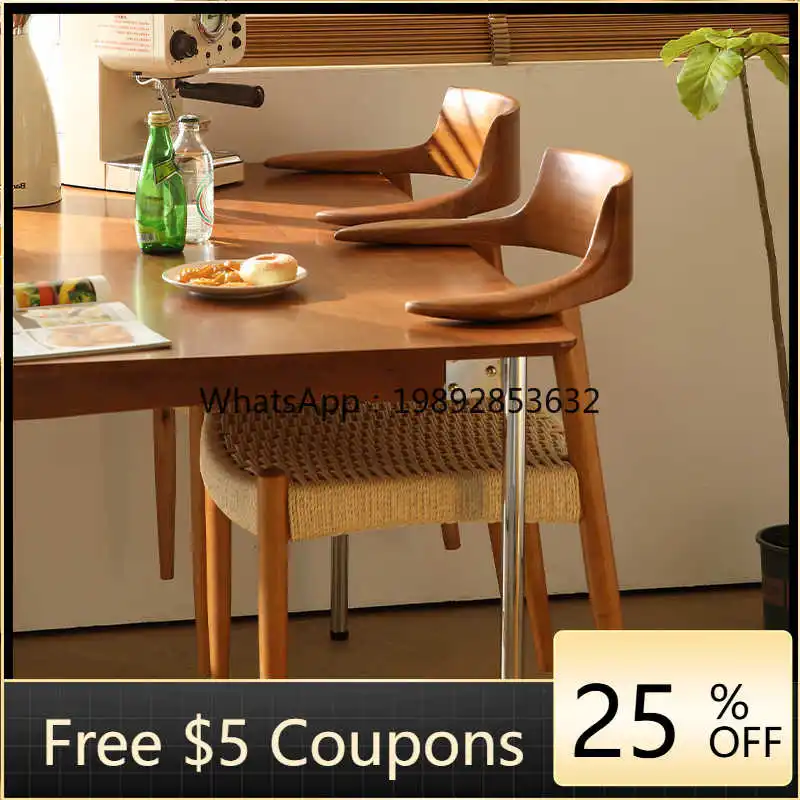 LYY Hangable Table Leisure Solid Wood Dining Chair Suspended Easy to Clean Household Horn Backrest Chair Rope Woven
