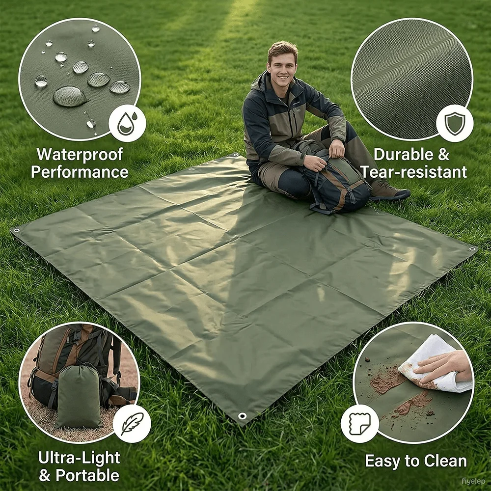 3 In 1 Thick Portable Camping Mat | Oxford Fabric Surface Picnic Blanket & Tent Footprint with Carrying Bag1