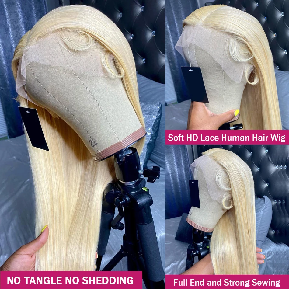 WiggKnitting-Perruque Lace Front Wig Naturelle, Cheveux Lisses, Blond, 13x6, HD 613, 13 Tages