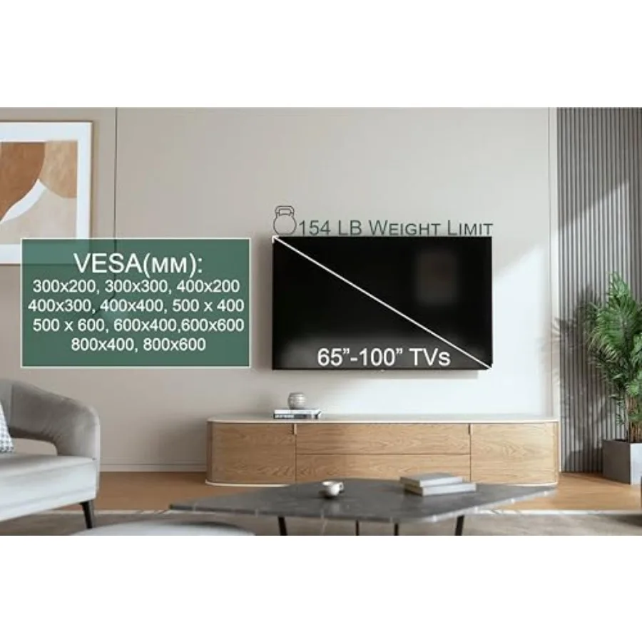 حامل تلفزيون عالي التحمل على الحائط لـ 65100 تلفزيونًا XXL حامل حركة كامل يمتد 31.5 تسوية دوارة للإمالة سعة 154 رطلًا بحد أقصى VESA 800x #2